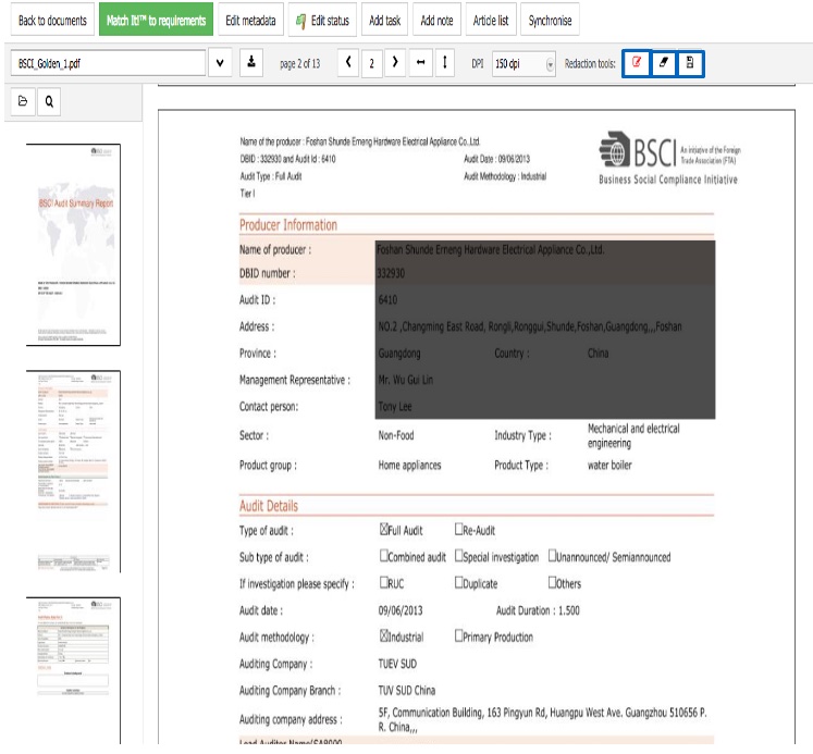 Redaction tool example